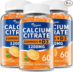 (3 Pack)Calcium Citrate 1200mg with Vitamin D3 Gummies for women & Men，Calcium Citrate Supplement for Bone & Teeth Support,High Absorption-Easy to Digest, Sugar Free,Vegan,Orange Flavor,90 Day Supply