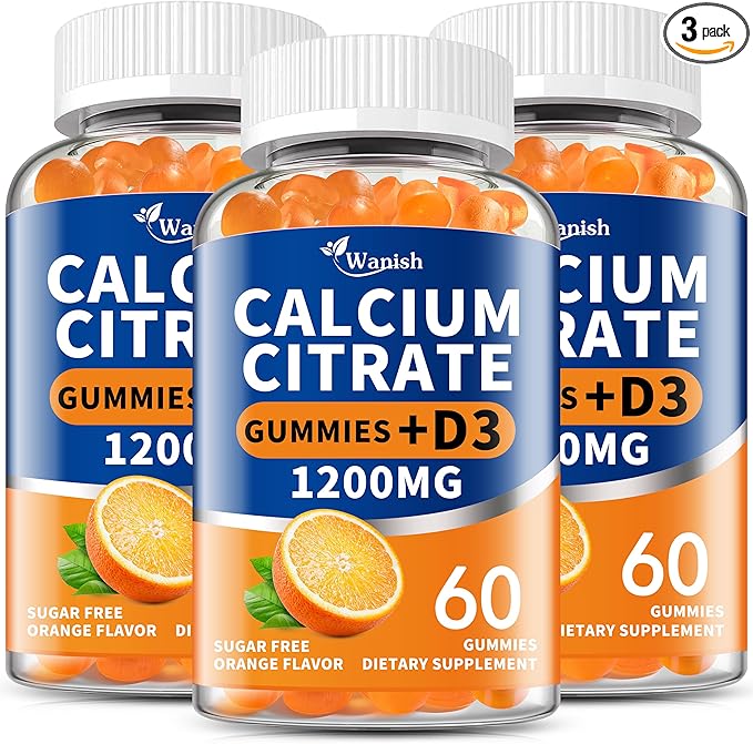 (3 Pack)Calcium Citrate 1200mg with Vitamin D3 Gummies for women & Men，Calcium Citrate Supplement for Bone & Teeth Support,High Absorption-Easy to Digest, Sugar Free,Vegan,Orange Flavor,90 Day Supply