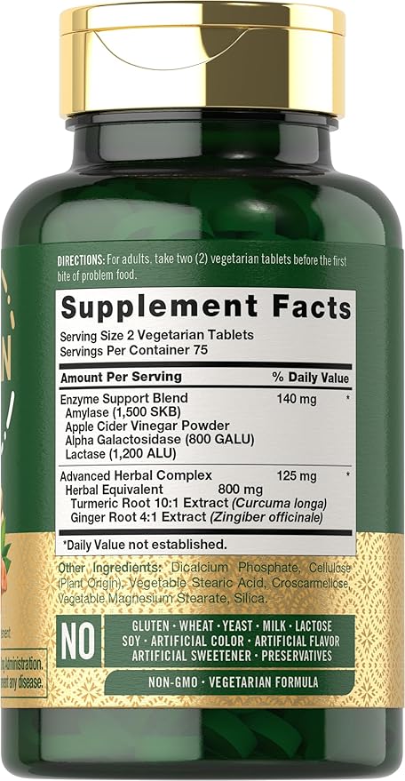 Carlyle Opti-Bean | 150 Tablets | Digestive Support | Gas, Bloating & Discomfort Enzyme Blend | Vegetarian, Non-GMO & Gluten Free Supplement