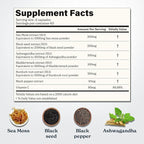 3000mg Iris Sea Moss, 2000mg Black Seed Oil, 1000mg Ashwagandha, 1000mg Burdrock Root, 1000 mg Bladderwrack with Black Pepper & Vitamin C |Vitality & Energy Support | All-in-one supplement| Pack of 2