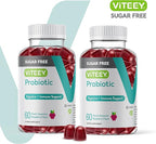 Viteey Probiotic Gummies for Women, Men & Teens, 2 Billion CFUs - Sugar Free - Immune Booster, Digestive Support, Gut Health - Vegan, Gelatin Free, GMO Free - Tasty Chewable Raspberry Flavored Gummy