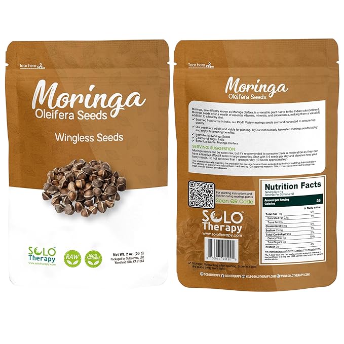 Moringa Seeds Wingless PKM1, Edible, Malunggay, Drumstick Tree Herbal Tea - Resealable Bag - 56 grams - Premium Quality (Moringa Seeds Wingless)