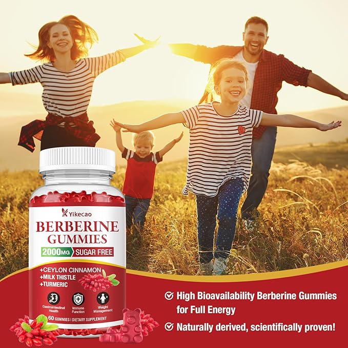 2000mg Berberine Gummies with Ceylon Cinnamon, Organic Berberine HCL Supplement for Women & Men, Sugar Free, Vegan, Non-GMO, Gluten-Free, Raspberry Flavor-60 Count