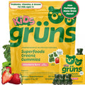 Gruns Multivitamin for Kids, Sugar-Free, Super Greens Superfood Gummy Bears with 20 Vitamins & Minerals, Alfalfa, Spirulina, Chlorella, Prebiotics Fiber for Digestive Health, Adaptogens, 28 ct
