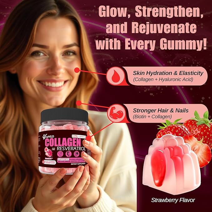 Multi Collagen Gummies Hydrolyzed Type I, II, III, V, X Plus Resveratrol Hyaluronic Acid & Biotin Gummies for Hair Skin and Nails Vitamins | Multi Collagen Peptides | Sugar Free