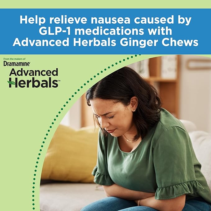 from The Makers of Dramamine, Advanced Herbals Ginger Chews for Nausea Relief, Morning Sickness Relief & Motion Sickness Relief During Travel, Lemon-Honey, 40 Count