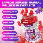 softbear Saffron Gummies for Kids & Adults, 10-in-1 Organic Saffron Supplements with 88.5mg Saffron Extract Support Calm Mind & Focus & Zzz, Sugar Free/Non-GMO, Raspberry Flavor 60 Count