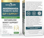 GLP-1 Supplement 100 Billion Akkermansia Probiotic & Prebiotic for Gut Health & Digestion, Metabolism & Energy Support with Vitamin B2 & D, Green Tea and Chromium - Non-GMO | 180 Capsules