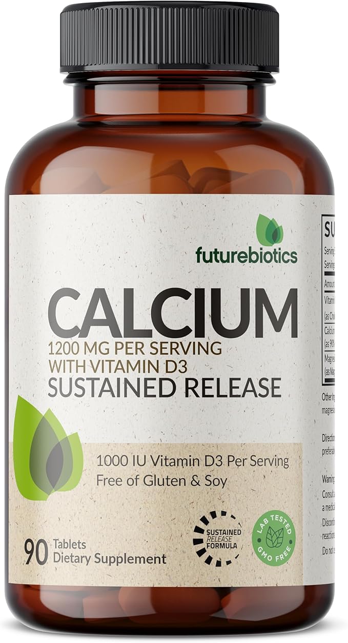 Futurebiotics Calcium 1200 MG Per Serving Sustained Release with Vitamin D3 1000 IU Per Serving Non-GMO, 90 Vegetarian Tablets