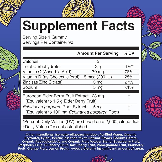 MARYRUTH'S Sugar Free Immunity Gummies | Powerful Blend | Elderberry Vitamin C & Zinc | Vitamin D3 & Echinacea | Immune Support Supplement | Gummies for Kids & Adults | Vegan | Non GMO | 90ct
