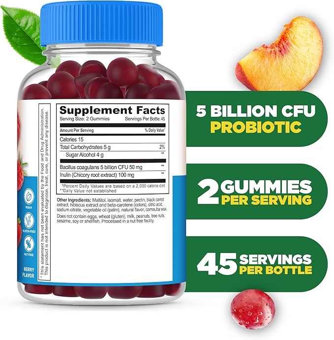 Lifeable Sugar Free Probiotics with Prebiotics Fiber – Great Tasting Natural Flavor Gummy Supplement – Keto Friendly Chewable – for Gut Health and Immune Support – for Adults, Man, Women – 90 Gummies