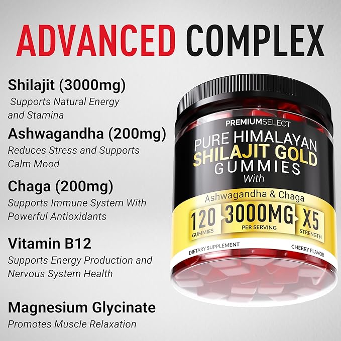 Shilajit Gummies for Men 3000mg – 120 Gold Shilajit for Men Gummies Sugar Free with Fulvic Acid – Natural Energy, Vitality & Stamina Support Chewable – Pure Himalayan Shilajit Gummy Chews