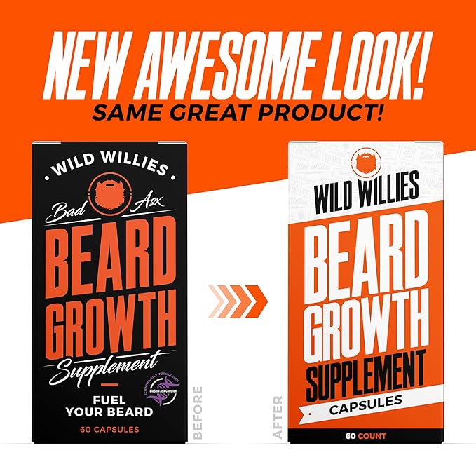 Wild Willies Beard Growth Vitamins - Natural BioSitol ASX Complex Beard Growth Supplements for Men - 60 Capsules Anti Hair Loss Pills - Supplement for Fuller Thicker Beard Support, Prevent Itchiness