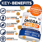 Omega 3 for Dogs - 250 Fish Oil Chews for Dog Shedding, Allergy & Itch Relief, Hot Spot Treatment - Advanced Skin & Coat Supplement - Joint Health - EPA & DHA Fatty Acids - Salmon Oil & Probiotics