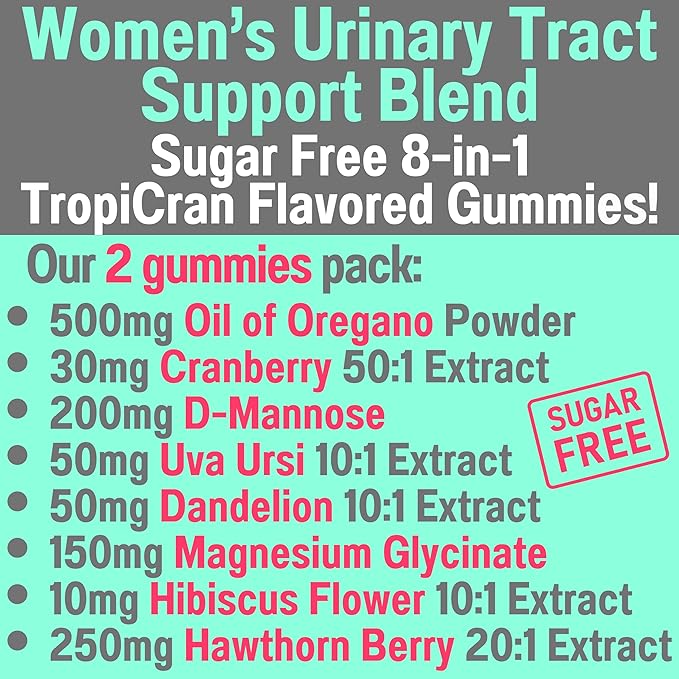 SHIZAM Oil of Oregano D-Mannose Dandelion Root Hawthorn Berry Extract Uva Ursi Gummies with Hibiscus Cranberry Magnesium Glycinate for Women