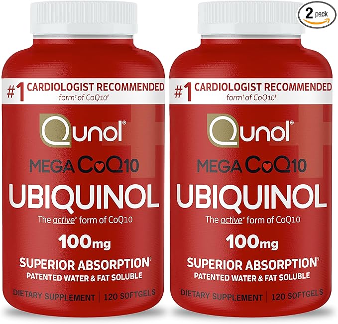 Qunol Mega Ubiquinol CoQ10 100mg, Superior Absorption, Patented Water and Fat Soluble Natural Supplement Form of Coenzyme Q10, Antioxidant for Heart Health, 240 Count Softgels, 120 Count (Pack of 2)