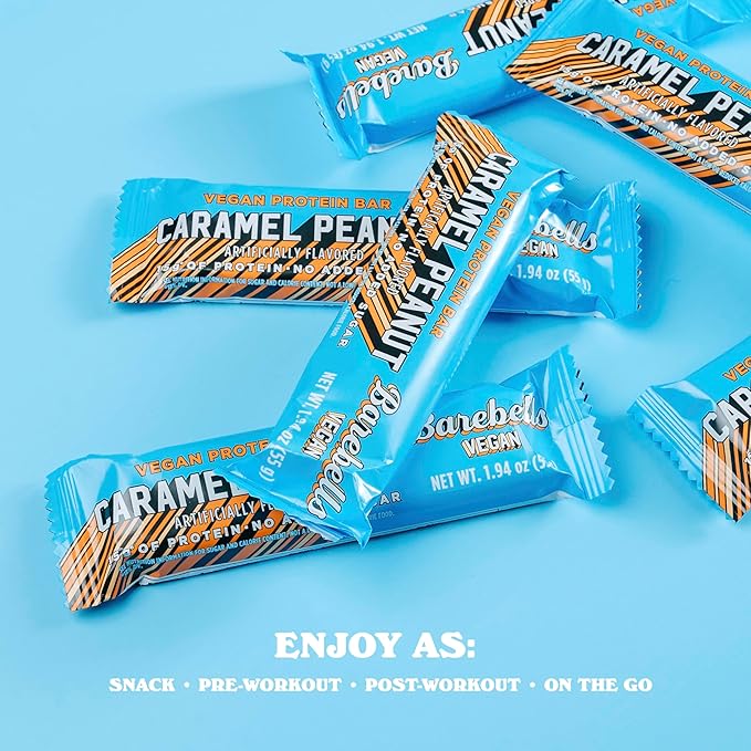 Barebells Vegan Protein Bars Peanut Caramel, Plant Based with High Protein - Chocolate Protein Bars - Perfect on The Go Protein Snack & Breakfast Bars 24 Count (Pack of 1)