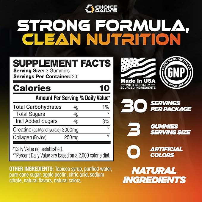 Creatine Gummies - 90 Vegan Friendly Chews - USA Made - Boosts Recovery - Builds Muscle - Enhanced Cognitive Benefits (Large, Strawberry Lemonade)