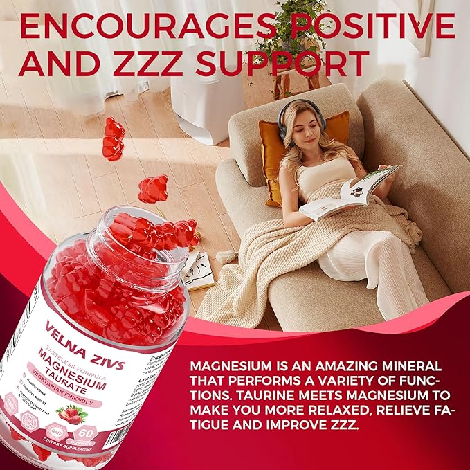 Magnesium Taurate Gummies 1800mg, Magnesium Taurate Supplement, High Absorption & Chewable for Kid and Adults, Muscle and Heart Health Support, Vegan, Gluten Free, 120 Counts（2 Pack）