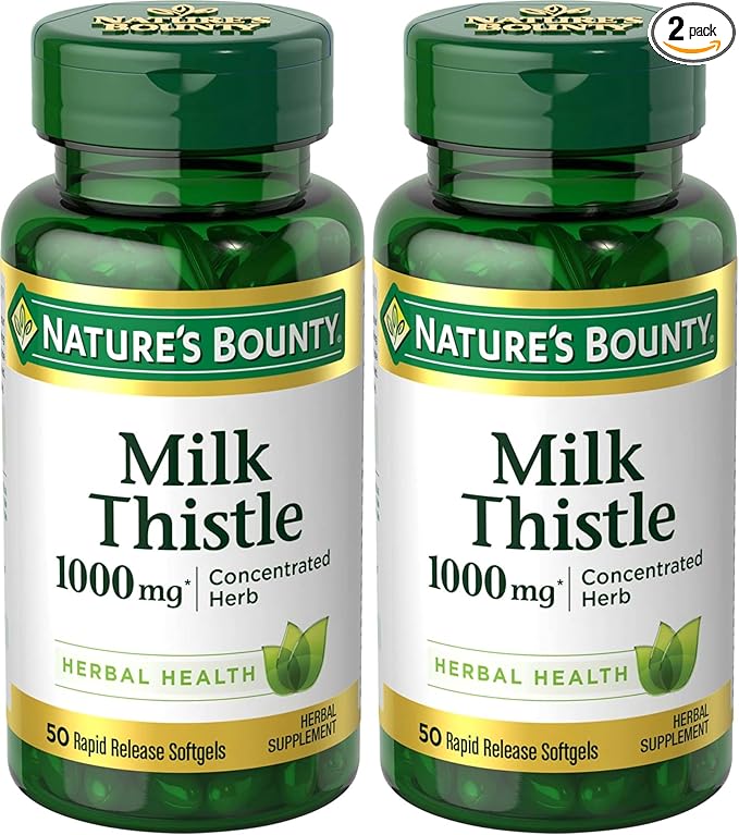 Nature's Bounty Milk Thistle 1000mg, Herbal Health Supplement, Daily Supplement, Gluten Free, Rapid Release Softgels, 50 Ct (Pack of 2)
