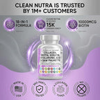 Clean Nutraceuticals Collagen Pills 1000mg Biotin 10000mcg Keratin Saw Palmetto Hyaluronic Acid - Hair Skin & Nails Vitamins & DHT Blocker with Vitamin E Folic Acid Pumpkin Seed MSM - 90 Count