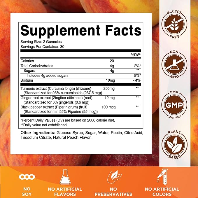 Vitamatic Turmeric Gummy with Ginger & Black Pepper Extract – 60 Vegan Gummies Each | 2 Pack (120 Gummies) 95% Curcuminoids – Powerful Antioxidant & Inflammatory Support