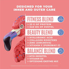 BIRDMAN Fitmingo Vegan Protein Powder with Inositol, Collagen Boosters, Hyaluronic Acid and Vitamins | Low Carb, Dairy Free, Low Calorie | 23g Plant Based Blueberry Protein Powder with Myo-Inositol