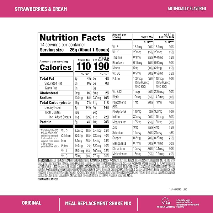 SlimFast Meal Replacement Powder, Original Strawberries & Cream, Weight Loss Shake Mix, 10g of Protein, 14 Servings (Pack of 3) (Packaging May Vary)