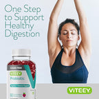 Viteey Probiotic Gummies for Women, Men & Teens, 2 Billion CFUs - Sugar Free - Immune Booster, Digestive Support, Gut Health - Vegan, Gelatin Free, GMO Free - Tasty Chewable Raspberry Flavored Gummy