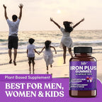 Iron Gummies Supplements for Adults (Women, Men) and Kids – Grape Flavor- Supports Anemia, Energy and Focus Levels – 200 Count