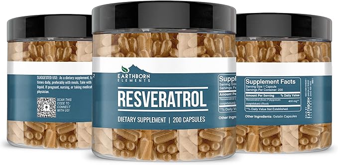 Earthborn Elements Resveratrol 200 Capsules, Pure & Undiluted, No Additives