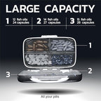 Travel Pill Organizer - Airtight Medicine Case for Traveling Portable Pharmacy Box with Labels Vitamin Container 8 Compartment Supplement Medication Holder Large Capacity Daily (Grey)