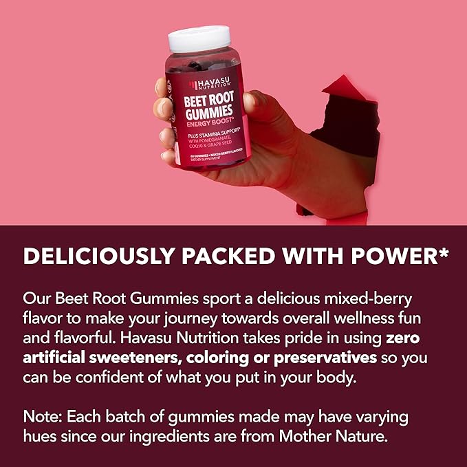 Beet Root Gummies with COQ10 & Pomegranate - Nitric Oxide Supplement for Men and Women - Beetroot for Endurance, Performance, Recovery - Vegan, Non-GMO, Gluten Free - Mixed Berry Flavor, 30 Count