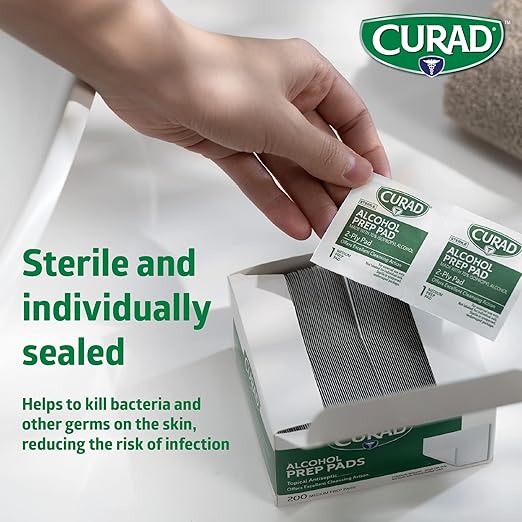 CURAD Alcohol Prep Pads (Pack of 4 Boxes), 400 Pieces of Medium Isopropyl Alcohol Wipes Individually Wrapped, First Aid Alcohol Swabs for Cuts & Scrapes, Medical Alcohol Pads for General Cleansing