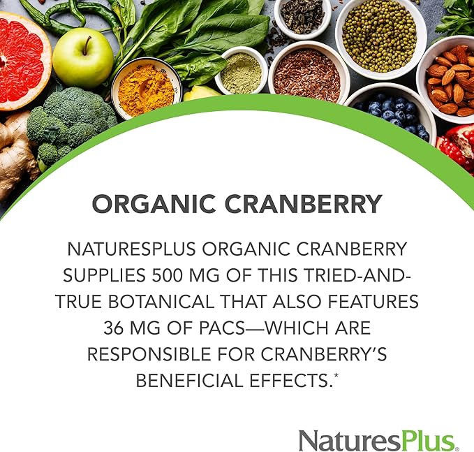 NaturesPlus Organic Cranberry 500 mg - 60 Capsules - Helps Promote Healthy Urinary Tract - USDA Certified Organic, Vegan, Gluten Free, Non-GMO - 30 Servings
