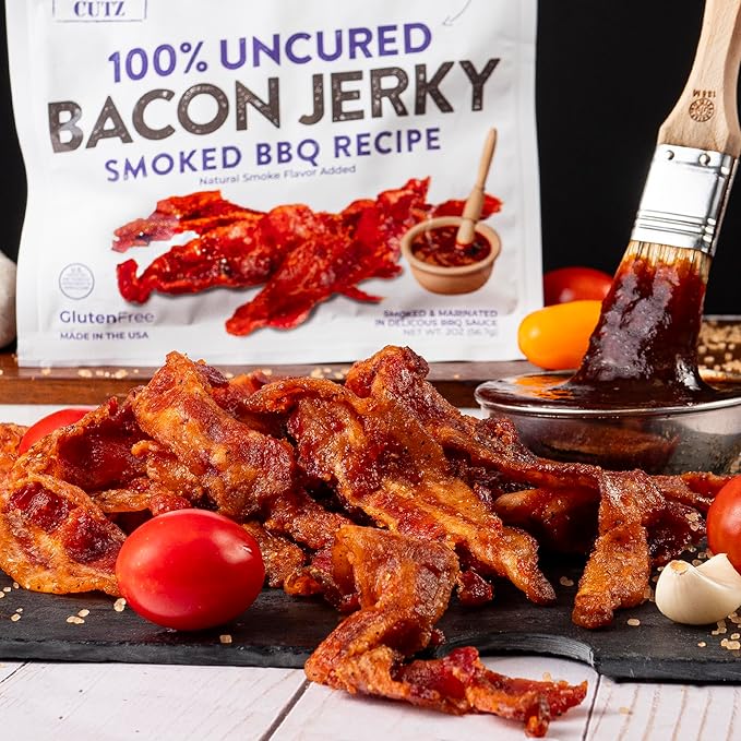 Smoked BBQ Bacon Jerky, 24g Protein Per Bag, Tender & Easy to Chew Fully Cooked Bacon, USA Made High Protein Carnivore Snacks (2 Bags)