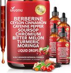 14-in-1 Berberine with Ceylon Cinnamon Supplement Liquid Drops, 1800mg + 30:1 Liposomal Tech with Cayenne Pepper Soursop Chromium Bitter Melon Turmeric Moringa Gymnema Glucomannan, GLP Support 4Bottle