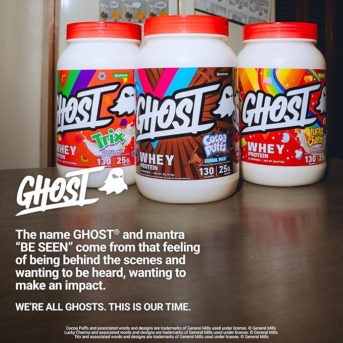 GHOST Whey Protein Powder, Lucky Charms Cereal Milk - 2LB, 25G of Protein - Whey Protein Isolate & Concentrate Blend - Post Workout Fitness & Nutrition Shakes, Smoothies & Baking - Soy & Gluten-Free
