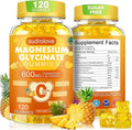 Magnesium Glycinate Gummies 600mg – Sugar Free Magnesium & Potassium Dietary Supplement with Vitamin D, B6 and CoQ10 for Calm Support & Sleep for Adults - High Absorption -Pineapple Gummies