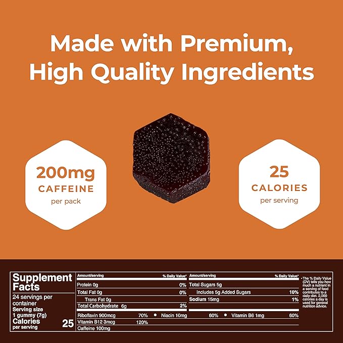 SGC Highest Concentration 100mg Caffeine per Gummy, 2 Gummies per Pack, 12-Pack Mocca Shots Salted Caramel Plant-Based nootropic Instant Energy with Ginkgo biloba, Theobromine.