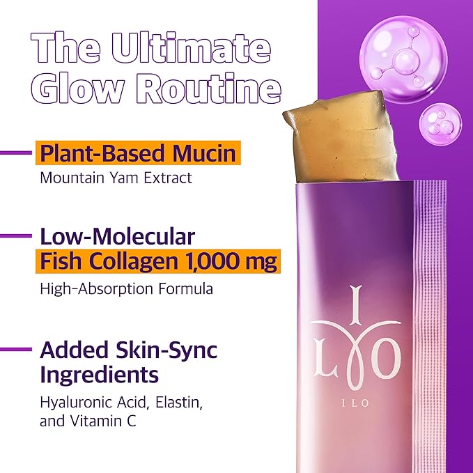 ILO Mucin Collagen Jelly Stick – 300 Dalton Ultra-Absorption, Plant-Based Mucin & Low-Molecular Fish Collagen for Radiant Glow – Korean Skin Glow Booster, Donut Peach Flavor, 10 Sticks