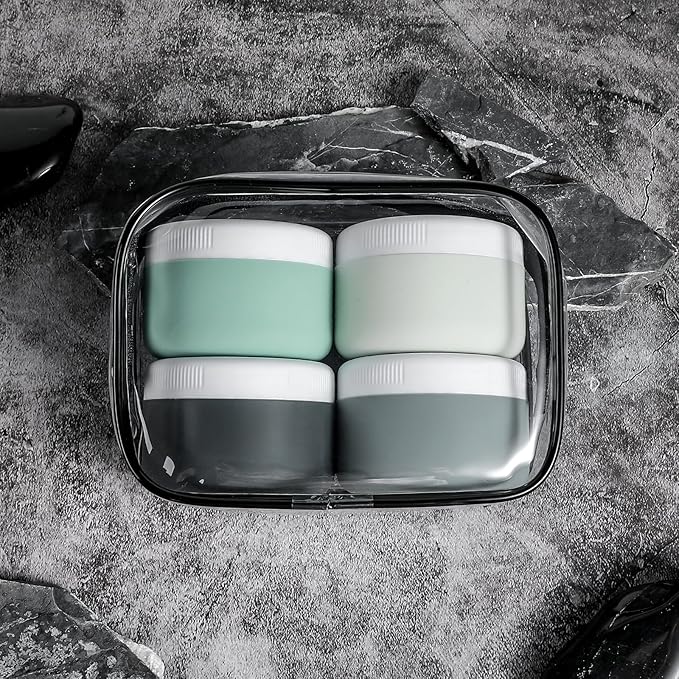 kuangre Travel Containers for Toiletries, Silicone Cream Jars BPA-Free, Leak-proof 3oz Travel Size Containers, Portable Size Silicone Jars with Lid for Cosmetic Face Hand Body Cream (4 Pack)