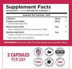 Plantvital D Mannose Capsules with Cranberry - D-mannose 1000mg per serving - High Potency for Bladder, Kidney and Urinary Tract Support - Cranberry Powder with Hibiscus and Dandelion- 2 Months Supply