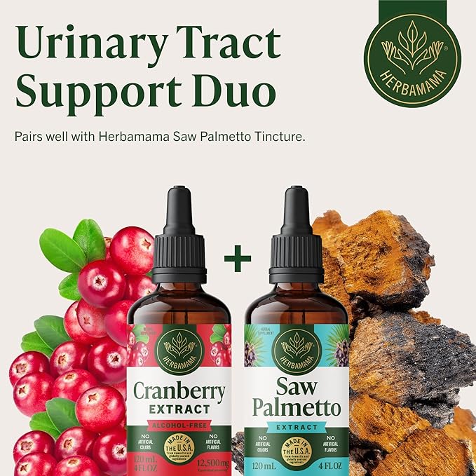 HERBAMAMA Cranberry Supplement Tincture - Vegan Urinary Tract Support for Men and Women with Cranberry Extract - Non-GMO, Alcohol & Sugar-Free Kidney Support Supplement, 84-Day Supply