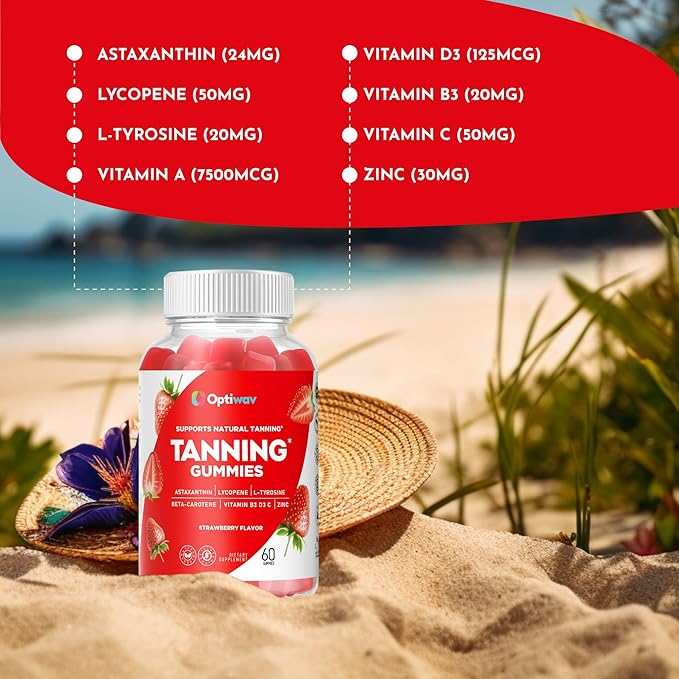 Tanning Gummies for Women - Self Tan Supplement That Work Fast Without Sun - Daily Chews with Beta Carotene Astaxanthin Lycopene Vitamins for Skin Health Glow Up Sunless Tan - Vegan Sugar Free