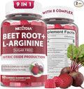 Beet Root Gummies, Beetroot & L-Arginine, Red Beets Supplements w/ Vitamin B1, B2, B3, B5, B6, Folate, B12 for Energy Boost & Circulation Support, Sugar Free Nitric Oxide Gummies, 120 Beet Chews