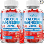 2 Pack Calcium Magnesium Zinc Gummies for Adult, Calcium Citrate with Vitamin D3, High Absorption Calcium Magnesium Supplement for Women & Men, Sugar-Free, Strawberry Flavor, 120 Count
