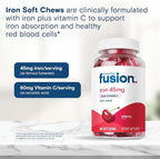 Bariatric Fusion Iron Supplement for Women Anemia | Chewable Iron with Vitamin C | Cherry Flavored Soft Chew | Gentle on Stomach Ferrous Fumarate for Women and Men | Gluten Free | 60 Count
