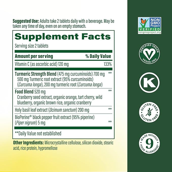 MegaFood Whole Body Turmeric Curcumin Supplement - Turmeric Supplement With Black Pepper & Vitamin C - 475 mg Curcuminoids Per Serving - Antioxidant & Immune Support - Vegan - 120 Tablets, 60 Servings