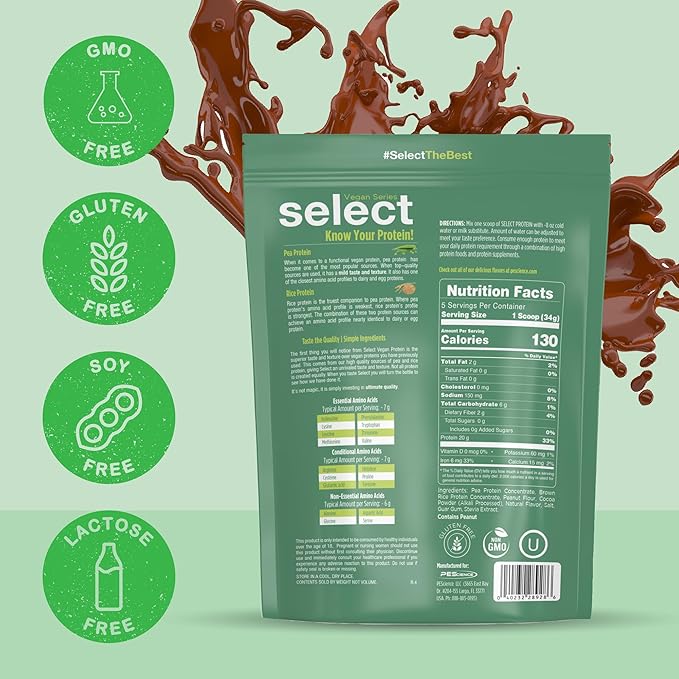 PEScience Select Vegan Protein Powder, Plant Based Protein Powder, Amazing Taste, Smooth Texture, Pea and Brown Rice Blend, Dairy Free, Lactose Free, Gluten Free - Chocolate Peanut Butter, 5 Servings